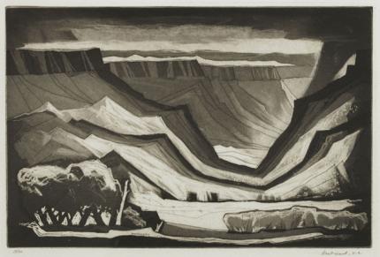 Doel Reed, "Sun and Walking Rain, 19/30", etching, c. 1975