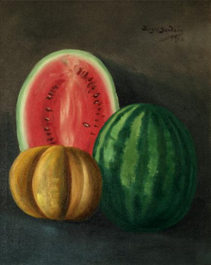 sandzén, Sven Birger Sandzen, "Still Life with Melons", oil on canvas, 1900