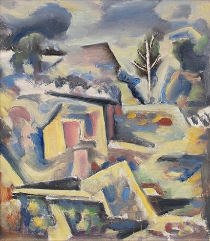 Paul Kauvar Smith, "Untitled (Modernist Landscape)", oil, c. 1950