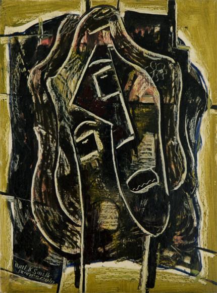 Paul Kauvar Smith, "Untitled (Abstract with Figure)", oil, c. 1955