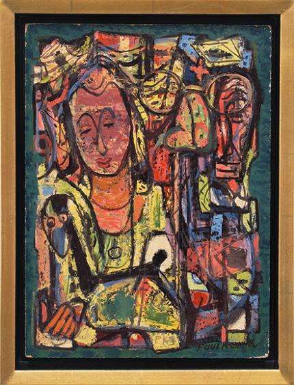 Paul Kauvar Smith, "Untitled (Abstract with Figure)", oil, c. 1955 for sale purchase consign auction denver Colorado art gallery museum
