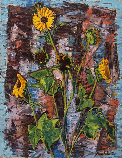 Paul Kauvar Smith, "September Sunflowers", oil, c. 1955