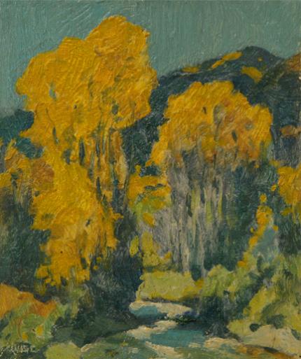 Eanger Irving Couse, "Untitled (Fall Cottonwoods, New Mexico)", oil, c. 1925