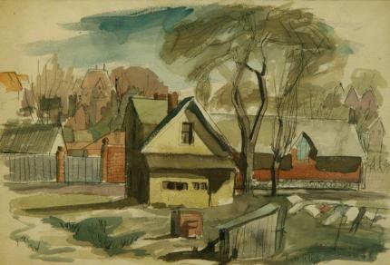 Verna Jean Versa, "Untitled (Backyard in Colorado Springs)", watercolor on paper, c. 1940 broadmoor art academy