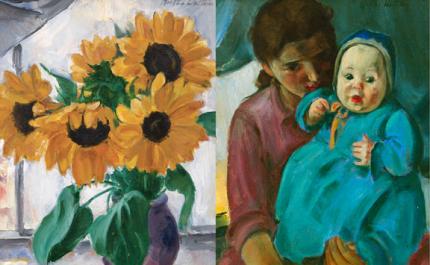Martha Walter, "Still Life with Sunflowers (recto); Untitled (Young Woman with a Child)", oil, c. 1930