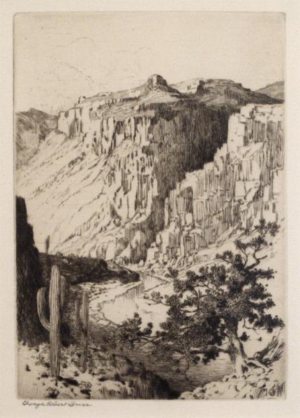 George Elbert Burr, "Sketch on Apache Trail, Arizona", etching, c. 1920