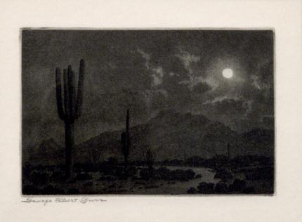 George Elbert Burr, "Moonlight, Phoenix", etching, c. 1920