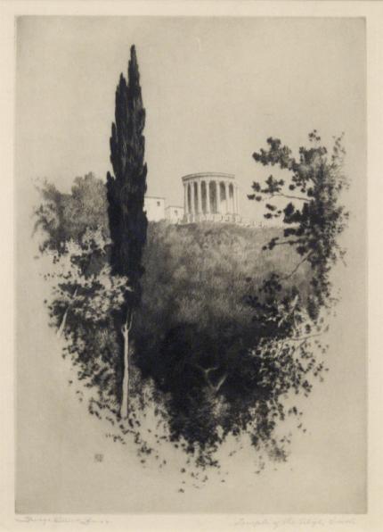 George Elbert Burr, "Temple of the Sibyl, Tivoli", etching, c. 1905