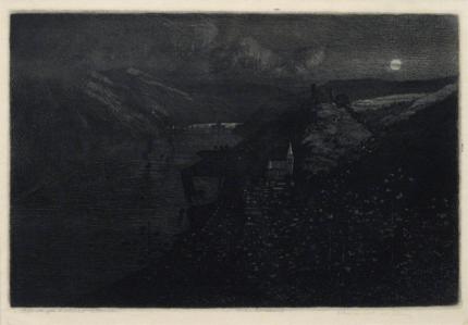 George Elbert Burr, "Oberwesel on Rhine (Night)", etching, c, 1905