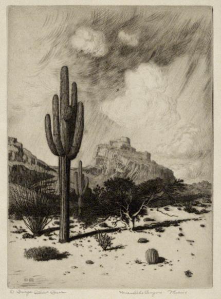 George Elbert Burr, "Near Echo Canyon, Phoenix", etching, c. 1920 painting for sale