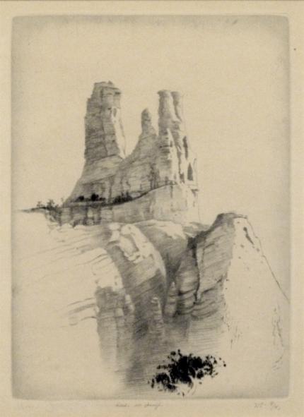 George Elbert Burr, "Navajo Church (New Mexico), 9/40", etching, c. 1921