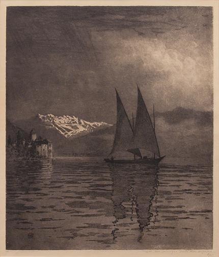 George Elbert Burr, "Evening, Lake Geneva", etching, c. 1905