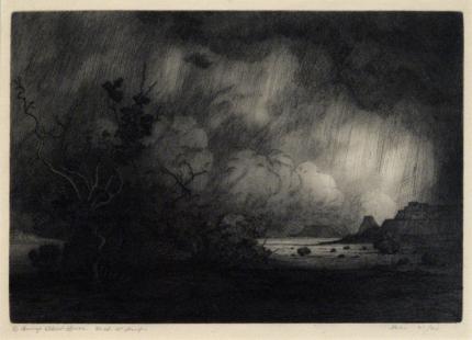 George Elbert Burr, "Desert Shower; edition of 40", etching, c. 1921 painting for sale