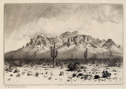 George Elbert Burr, "Superstition Mountain, Apache Trail, Arizona", etching, c. 1925 painting for sale
