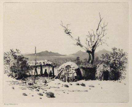 George Elbert Burr, "Indian Homes, Apache Reservation, Arizona (from the Desert Set)", etching, c. 1921