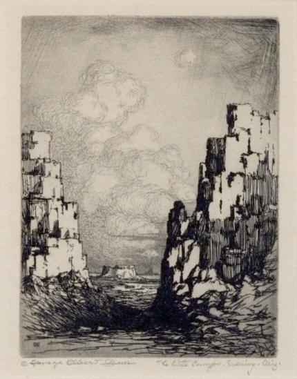 George Elbert Burr, "The Little Canyon - Evening - Arizona; edition of 100", etching, c. 1930