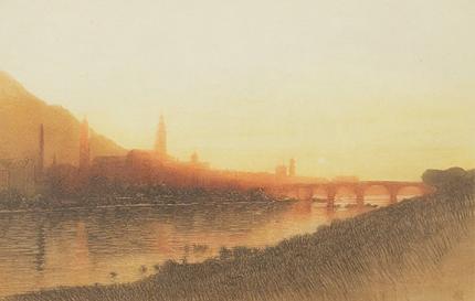 George Elbert Burr, "Heidelberg, Sunset", etching, c. 1905