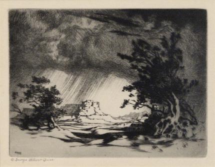 George Elbert Burr, "Storm on the Little Colorado River, Arizona", etching, c. 1920 painting for sale
