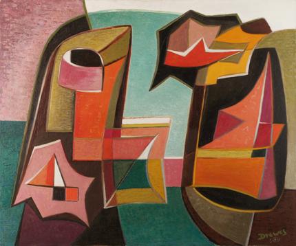 Werner Drewes, "Separation of Related Forms - The Gorge", oil, 1951