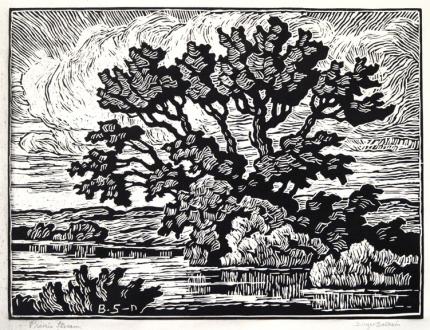 sandzén, Sven Birger Sandzen, "Prairie Stream (Pond with Willows), 4 editions printed", lithograph, c. 1939-1951