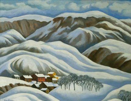 William Sanderson, "Mountain Town", oil, c. 1980