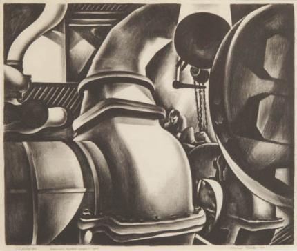 Howard Norton Cook, "Engine Room", lithograph, 1930