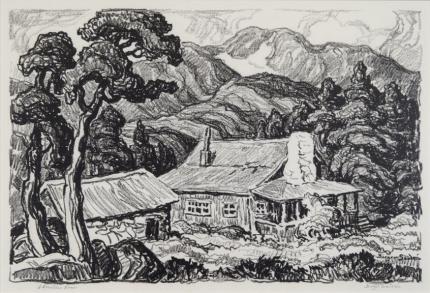 sandzén, Sven Birger Sandzen, "A Mountain Home, edition of 100", lithograph, 1934