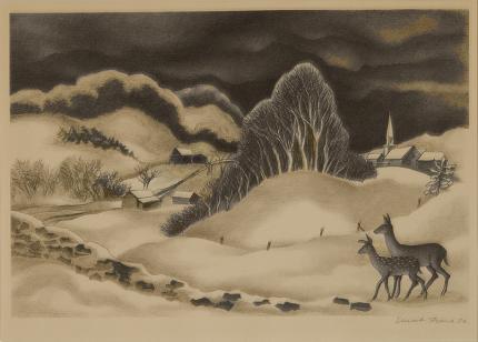 Ernest Fiene, "Winter Evening", lithograph, 1936