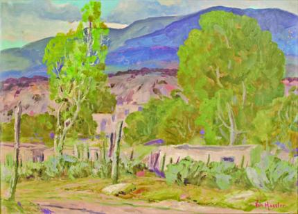 Carl Von Hassler, "Untitled (Adobe and Mountains, New Mexico)", oil, c. 1940