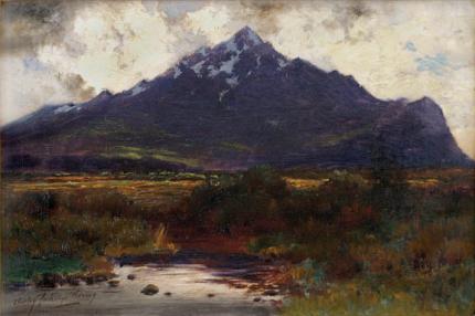 Charles Partridge Adams, "Tornado Peak, Ten Mile Range - Leadville District, from near Dillon, Colo.", oil on canvas, c. 1905 painting for sale
