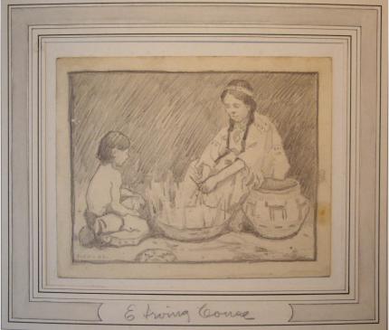 Eanger Irving Couse, "Untitled (Basket Makers)", graphite on paper, c. 1920 E.I. Couse, ei couse
