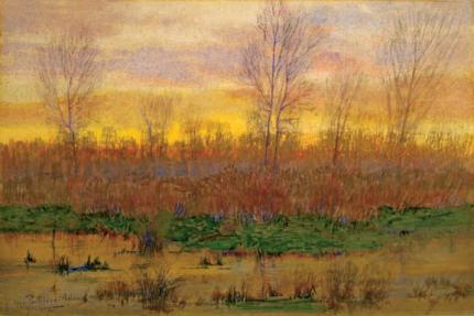 Charles Partridge Adams, "Untitled (Sunrise Along the Front Range, Colorado)", watercolor on paper, c. 1905 painting for sale