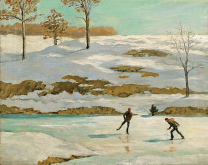 Dean Babcock, "Untitled (Ice Skaters, Grand Lake, Colorado)", oil on canvas, 1908 painting for sale