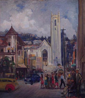 David Gershuni, "Untitled (First United Methodist Church, Hollywood, California)", oil on canvas, 1946