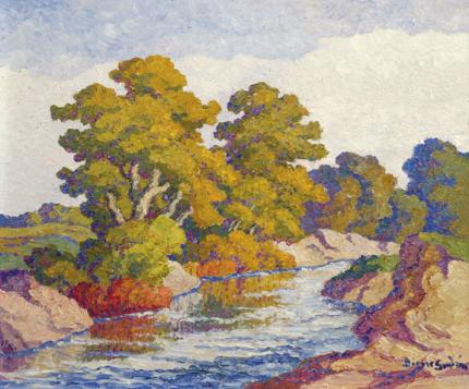 Sven Birger Sandzen, "Autumn Gold, Smoky Hill River, Kansas", oil, 1944