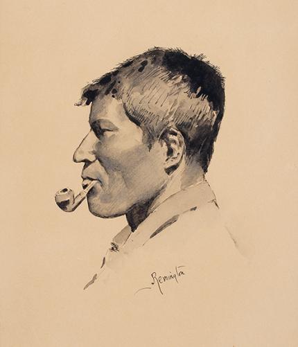 Frederic Remington, "Portrait of Jimmie Friday", mixed media, c. 1896