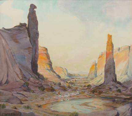 Carl Oscar Borg, "Untitled (Spider Rock, Canyon de Chelly, Arizona)", watercolor on paper, c. 1925