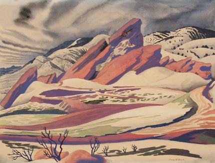 Vance Hall Kirkland, "Red Rocks in April", watercolor on paper, c. 1935