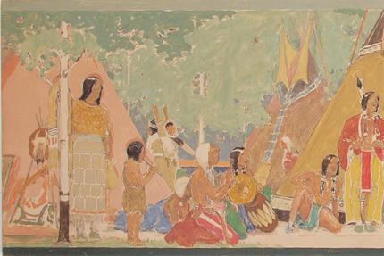 Allen Tupper True, "Native American Eagle Dance (Mural Study)", oil on canvas, c. 1950