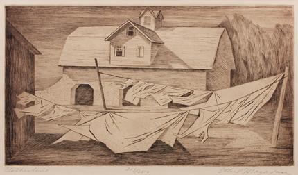 Ethel Magafan, "Clothesline 213/250", etching, 1947