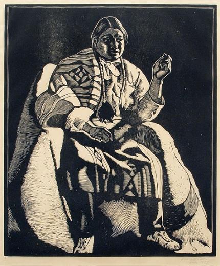 Howard Norton Cook, "Taos Indian (Fat John), Edition of 50 (40 printed)", woodcut, 1927