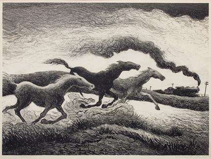 Thomas Hart Benton, "Running Horses", lithograph, 1951 painting for sale