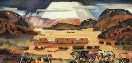 Doel Reed, "Untitled (Storm Over New Mexico)", oil on canvas, c. 1955
