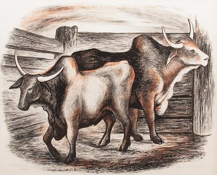 Ethel Magafan, "Brahma Bulls", lithograph, 1938