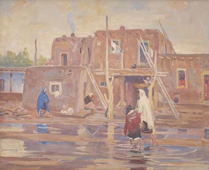 Allen Tupper True, "Untitled (Pueblo)", oil on canvas, c. 1915
