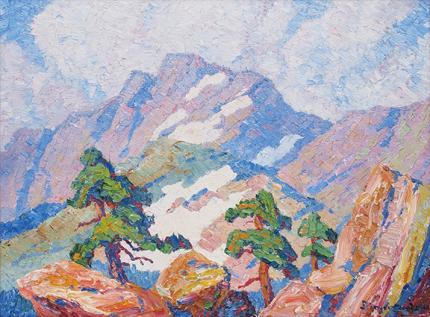 Sven Birger Sandzen, "In the Heart of the Rocky Mountains, Rocky Mountain National Park, Colorado", oil, 1920