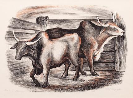 Ethel Magafan, "Brahma Bulls, 5/10", lithograph, 1938