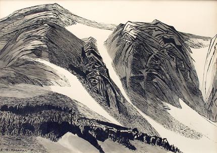 Ethel Magafan, "Remaining Snows (Colorado)", ink, 1973
