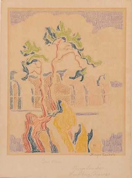 Sven Birger Sandzen, "Green River", colored pencil, c. 1925