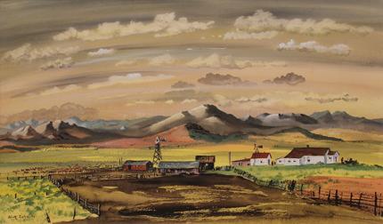 Adolf Arthur Dehn, "Ranch in South Park, Colorado", watercolor, 1946